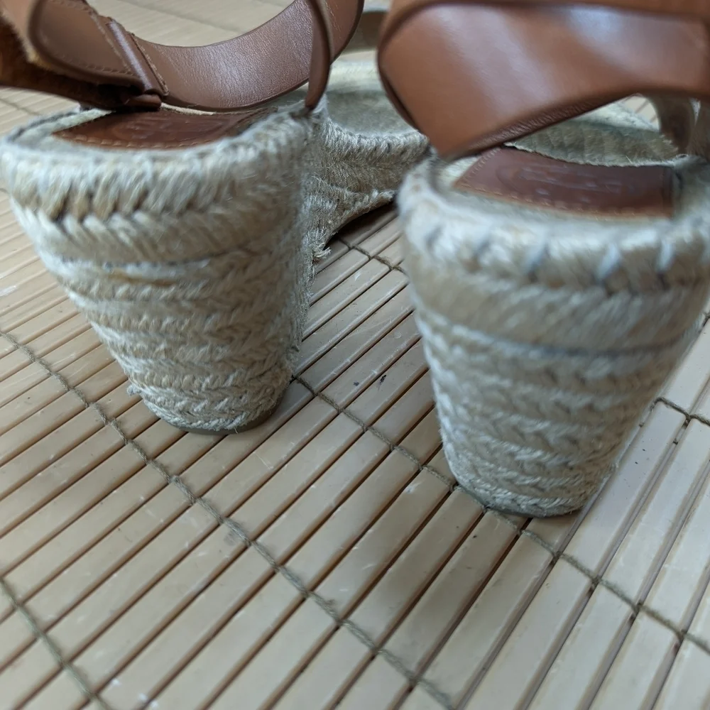 Tory Burch women's sz 7.5M platform espadrille hook & loop criss cross s…